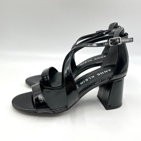 Anne‎ Klein Womens Size 6.5 Black Patent Block Heels Dress Sandals Shoes - Picture 6 of 13